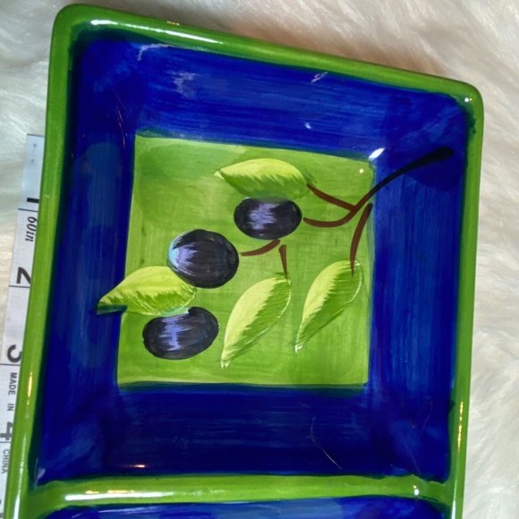214 West Rectangle Relish Dish Stunning Green And Blue With Black Olive Ceramic - Picture 2 of 10